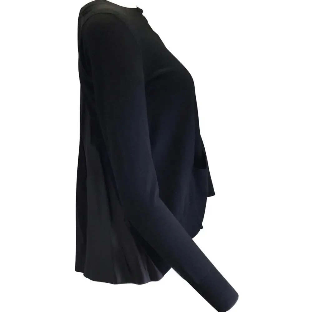 Sacai Satin Panel Back Fine Gauge Knit 100% Wool Cardigan Black S FLAW